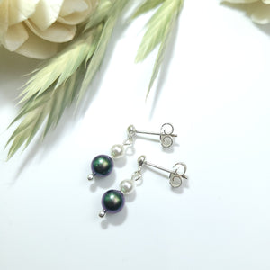 Sterling Silver 925 Fine Crystal Pearls - Stud Earrings - Green