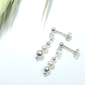 Sterling Silver 925 Silver Ball & Fine Crystal Pearl Stud Earrings