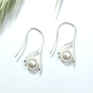 Sterling Silver 925 Fine Crystal Pearl Hook Earrings