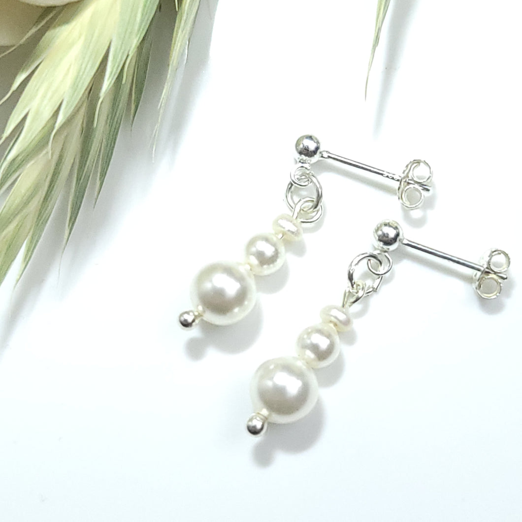 Sterling Silver 925 Mini Freshwater Pearl & Fine Crystal Pearl Stud Earrings