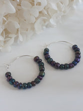 Load image into Gallery viewer, Oil Slick Purple Green Hoop Earrings