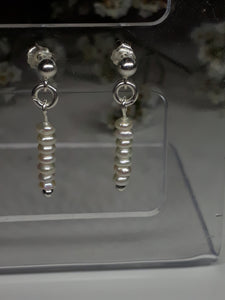 Sterling Silver 7 Mini Fresh Water Pearl Dangle Earrings